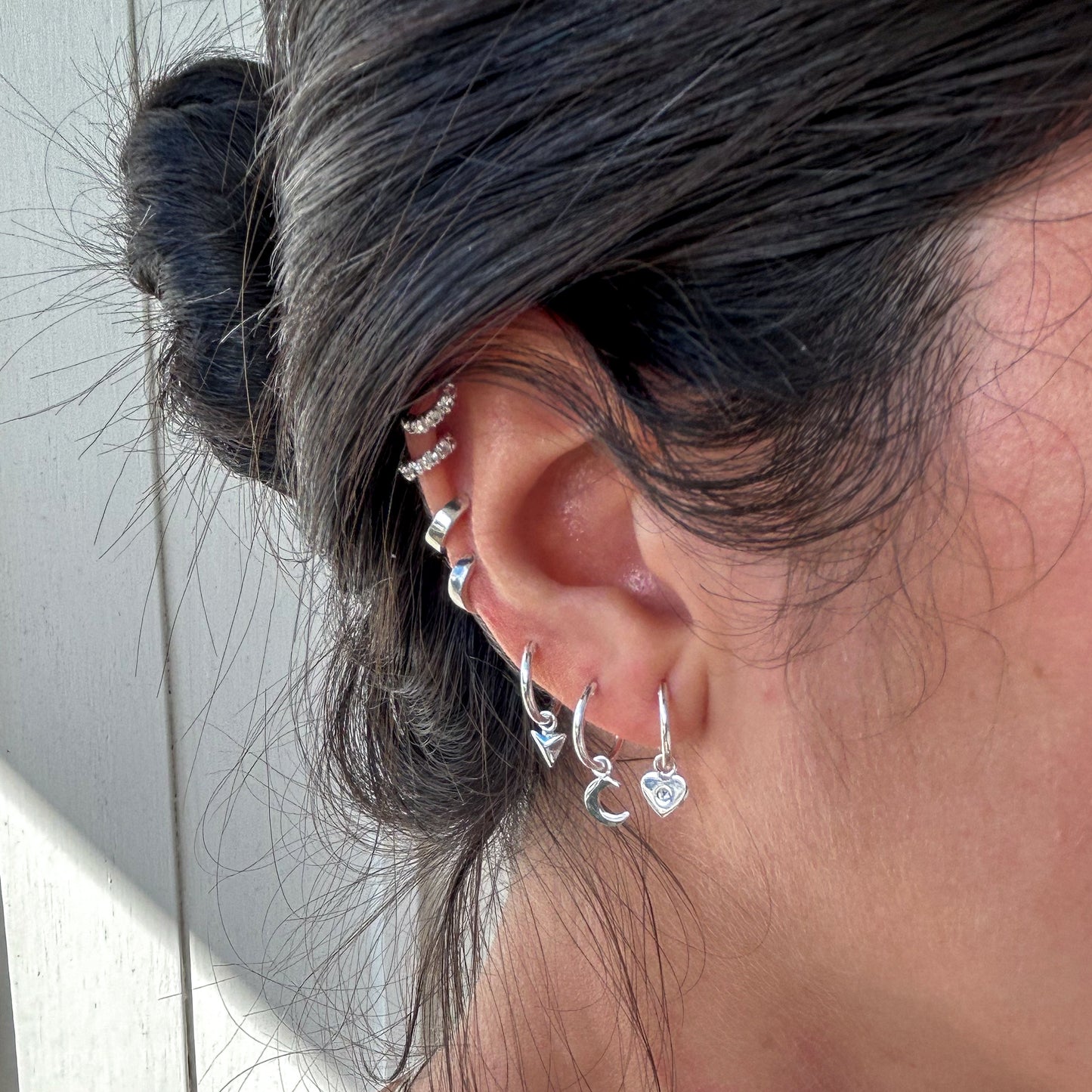 Ear Hoops with Hanging Triangle