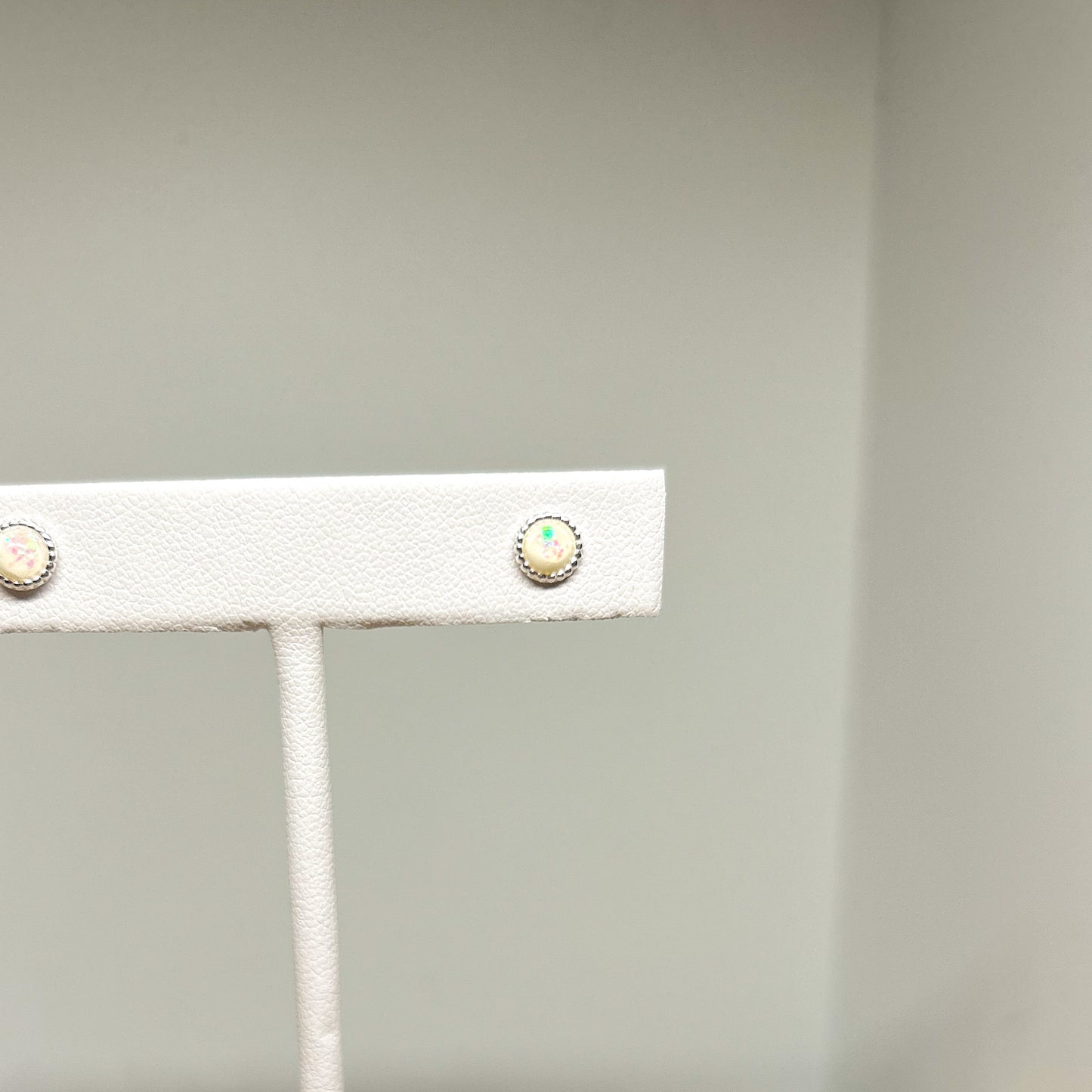 Round White Opal Ear Stud