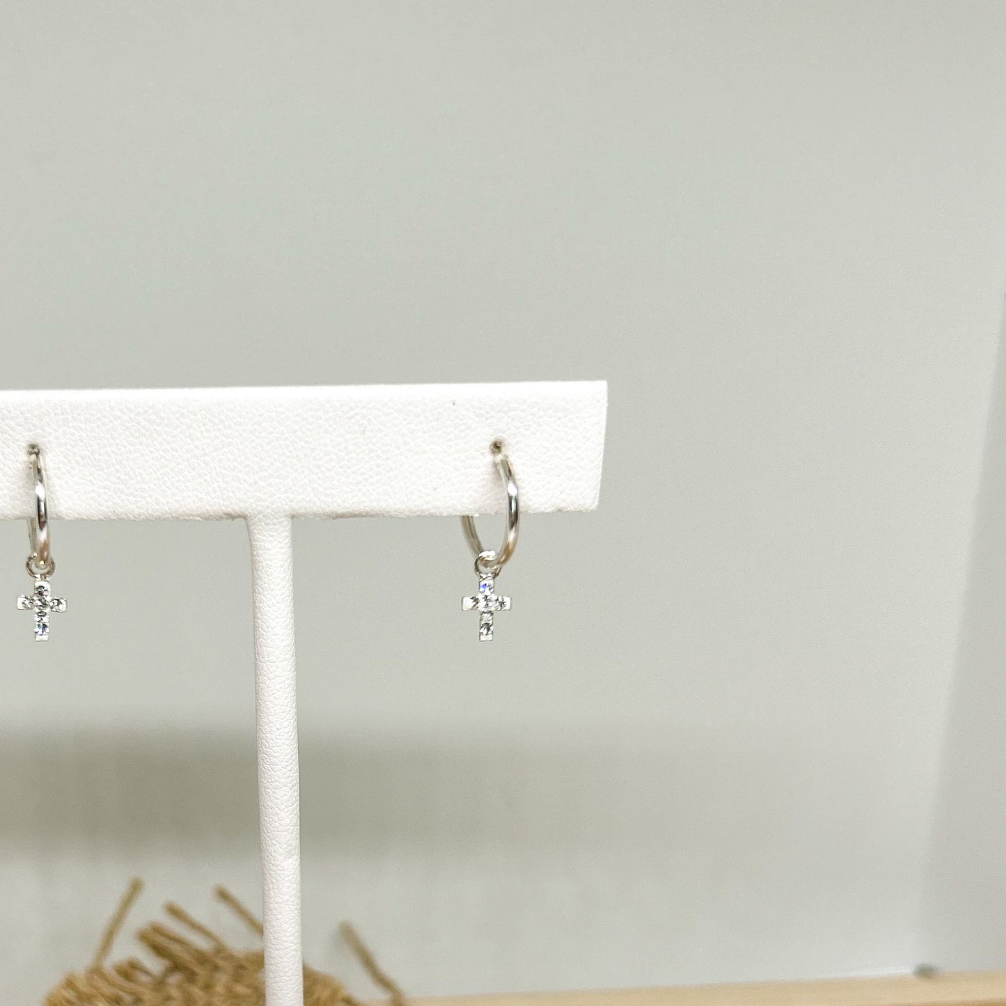 Ear Hoops with Hanging Crystal Cross